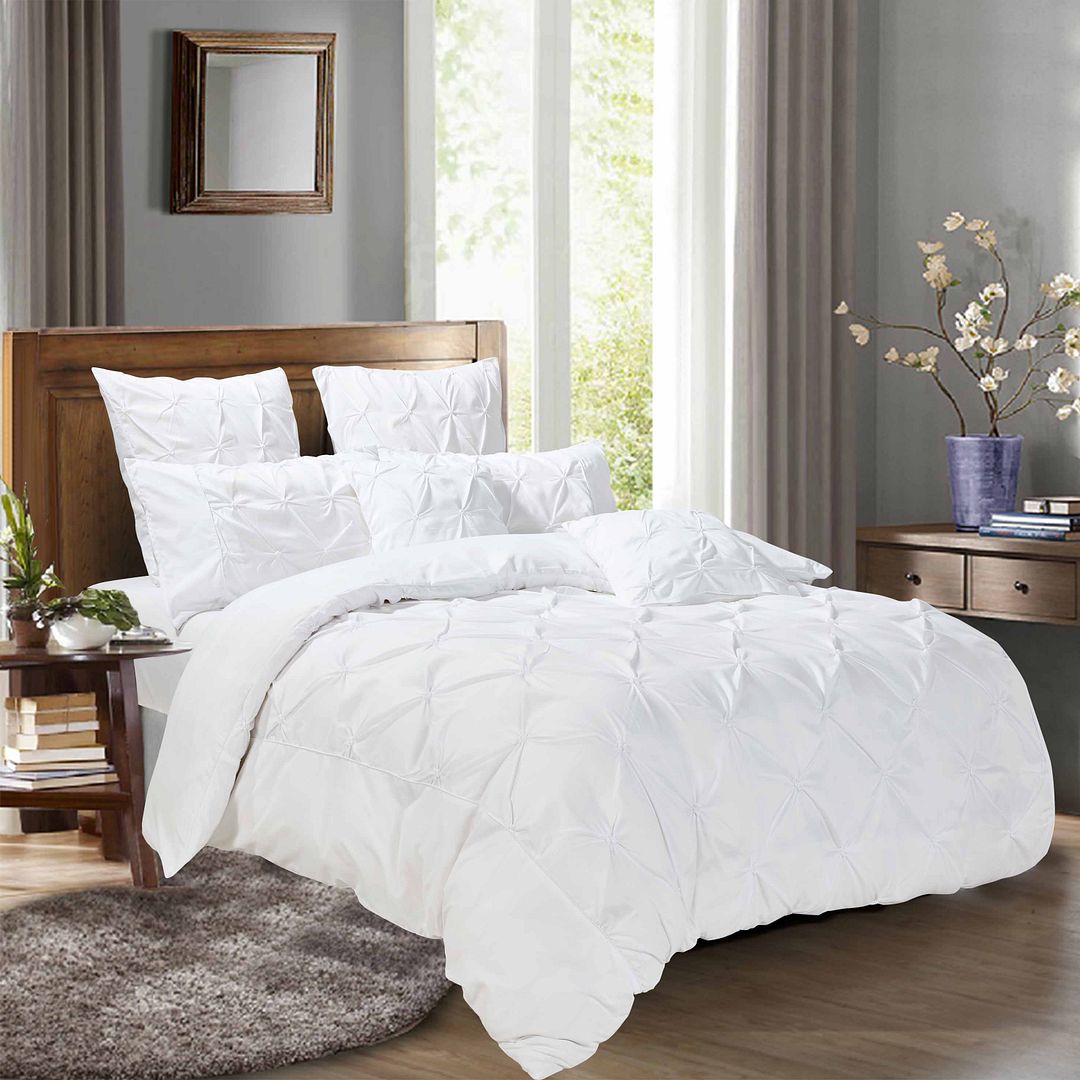 Diamond Pintuck Super King Size White Duvet Quilt Cover Set — image 3