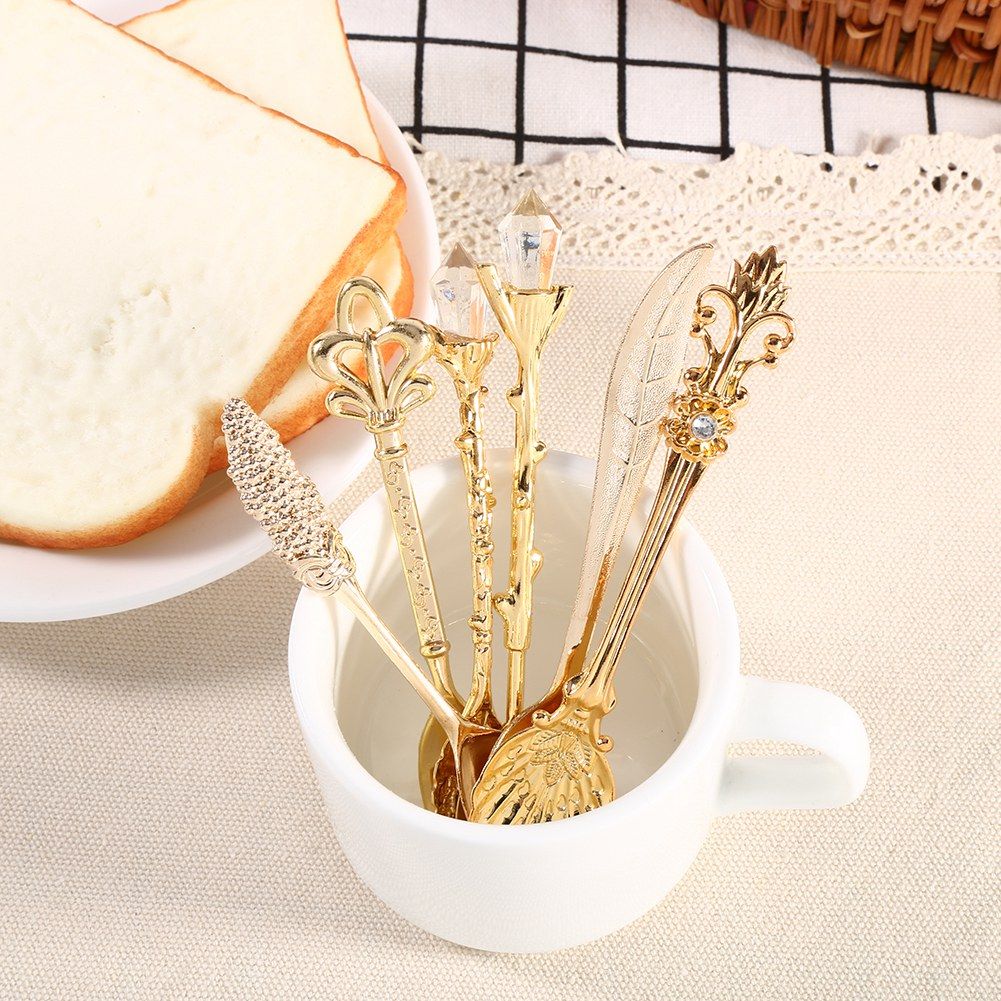 6Pcs/Set Retro Royal Style Metal Mini Coffee Spoons and Fork Kitchen Fruit Accessories Golden โ image 4