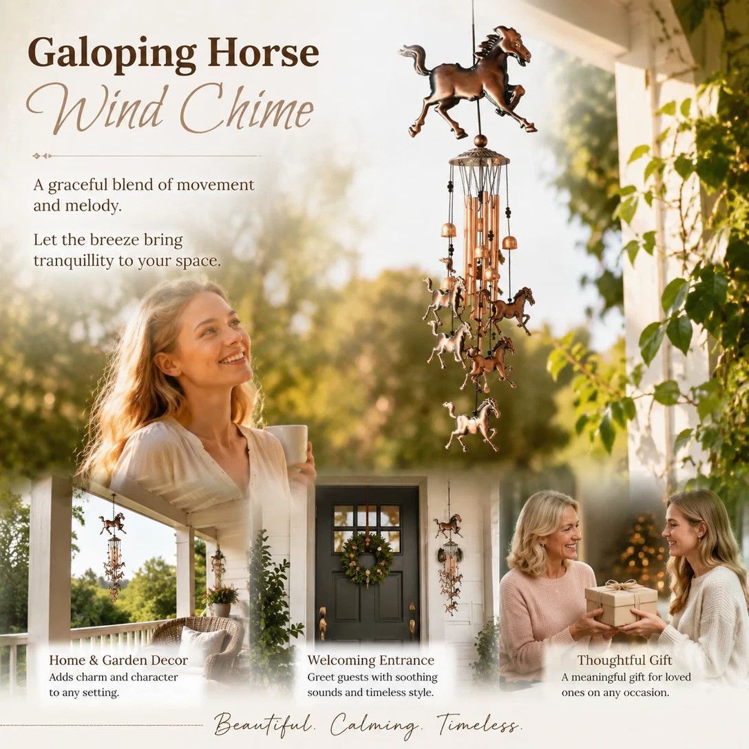 Retro Iron Pegasus Wind Spinner Bell, Hollow Copper Metal Hanging Ornament For Balcony Garden, Unique Yard Gift