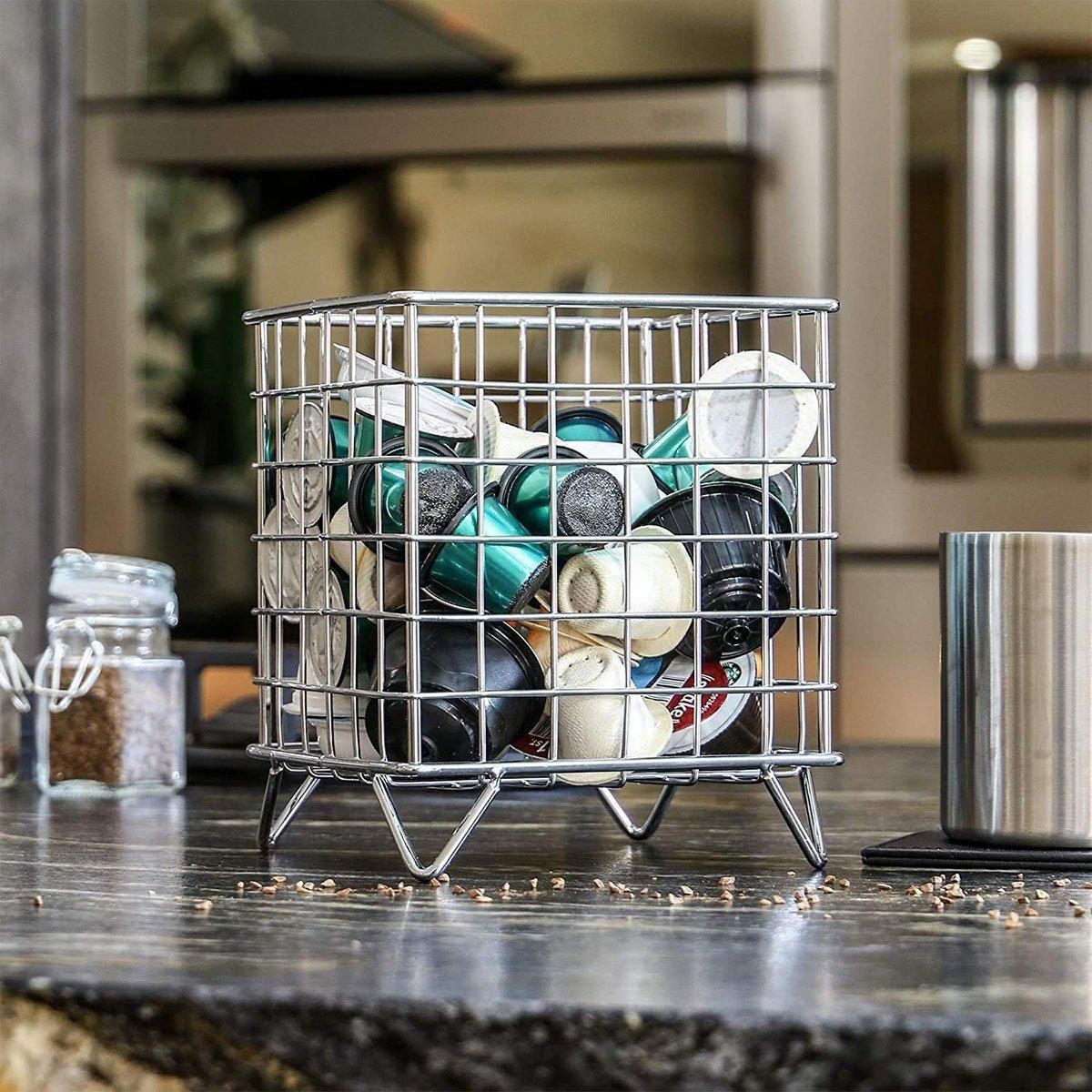 Large Wrought Iron Storage Basket Desktop Organizer Box for Dormitory Cosmetics - Silver — image 6