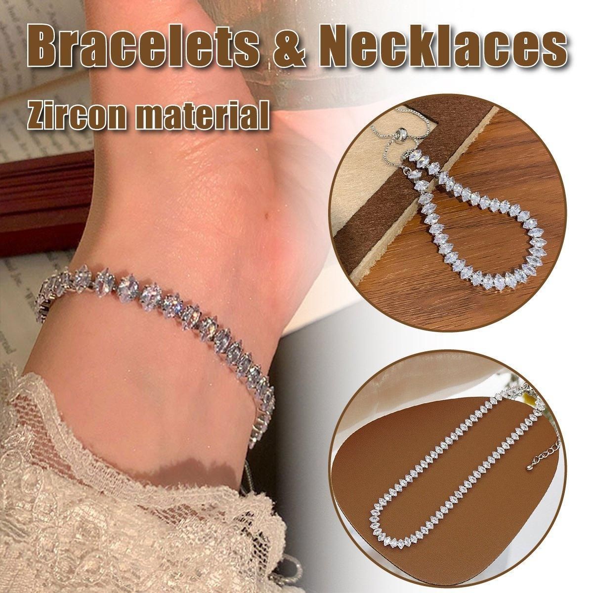 Luxury Zircon Bracelet Necklace Set for Women Elegant Fashion Jewelry Gifts - Bracelet β image 2