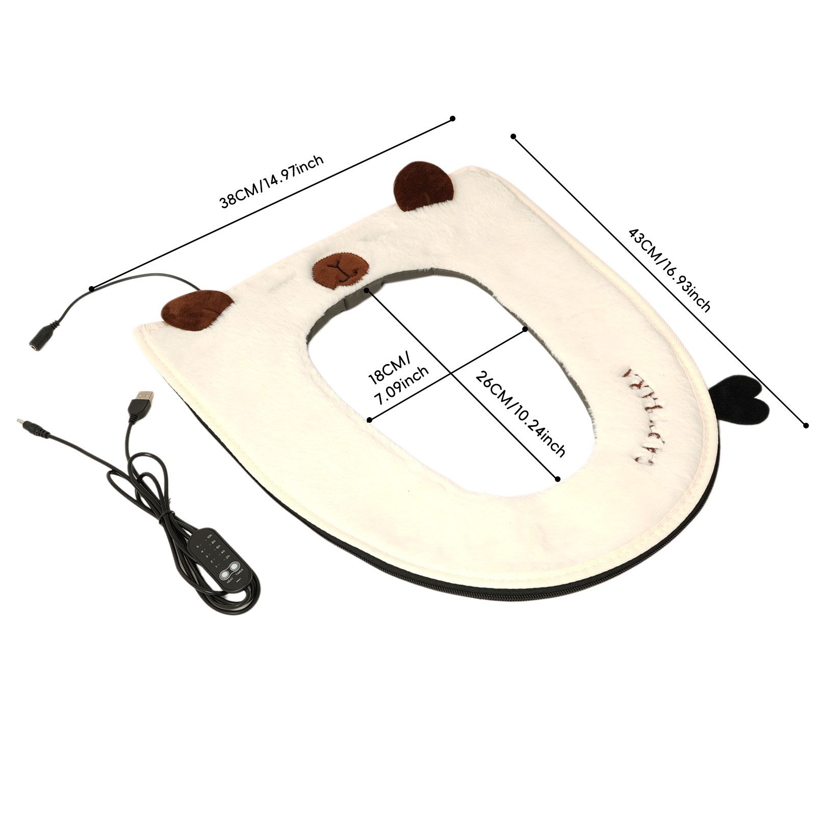USB Heated Toilet Seat Cover with Capybara Design – Soft Plush, Washable, Fast Heating, 5-Level Temperature & Timer Control for Cozy Winter Bathroom Use — image 2