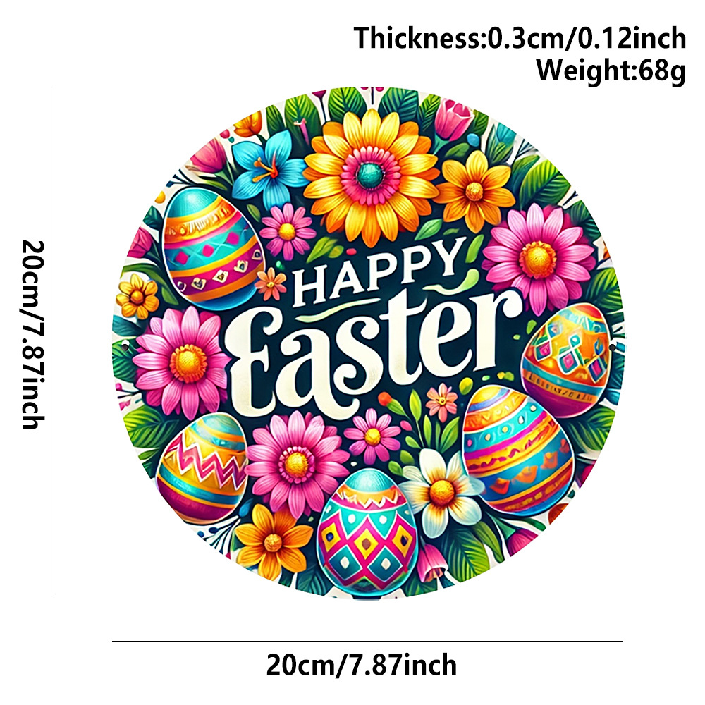 3 PCS Easter Wooden Hanging Signs Round Wall Decor Bunny and Egg Designs 20cm Front Door Plaque — image 3