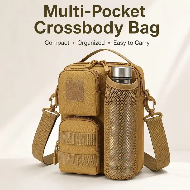 Oxford Cloth Tactical Sling Water Bottle Pouch Men, Waterproof Nylon EDC Crossbody Bag, Lightweight Outdoor Cycling Shoulder Pack/olive green — image 2