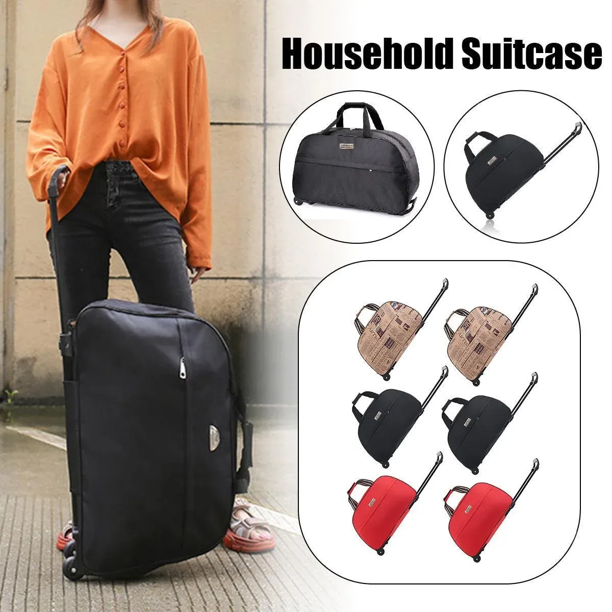 Wheeled Travel Duffle Trolley Bag Carry On Rolling Luggage Suitcase Tote Durable - Black-24in — image 2