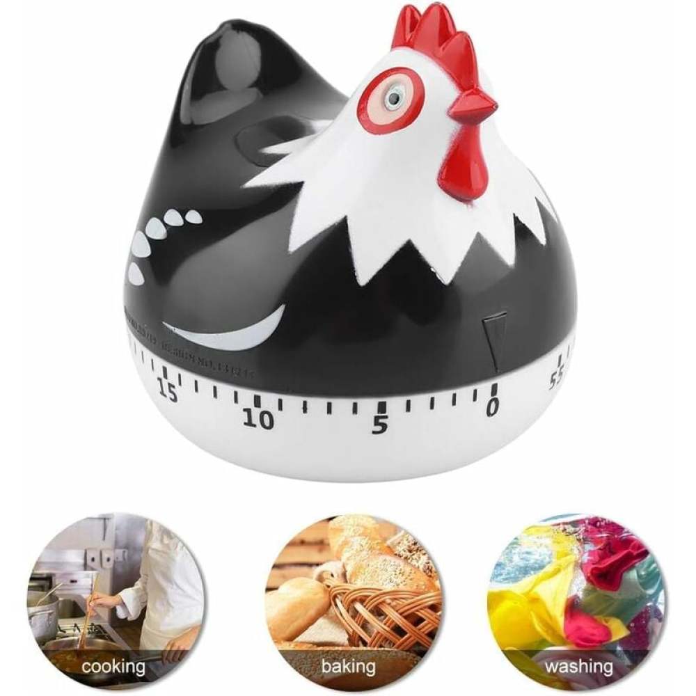 Manual Timer Chicken Design, Loud Kitchen Clock for Cooking Baking Dishwashing Durable ABS Material No Batteries Required (Black) โ image 2