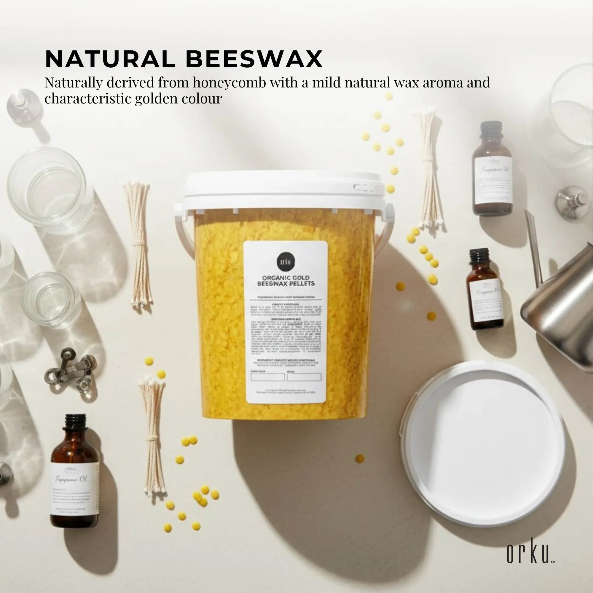 Orku 500g Organic Beeswax Pellets Yellow Tub - Cosmetic Grade Bees Wax Pastilles — image 6
