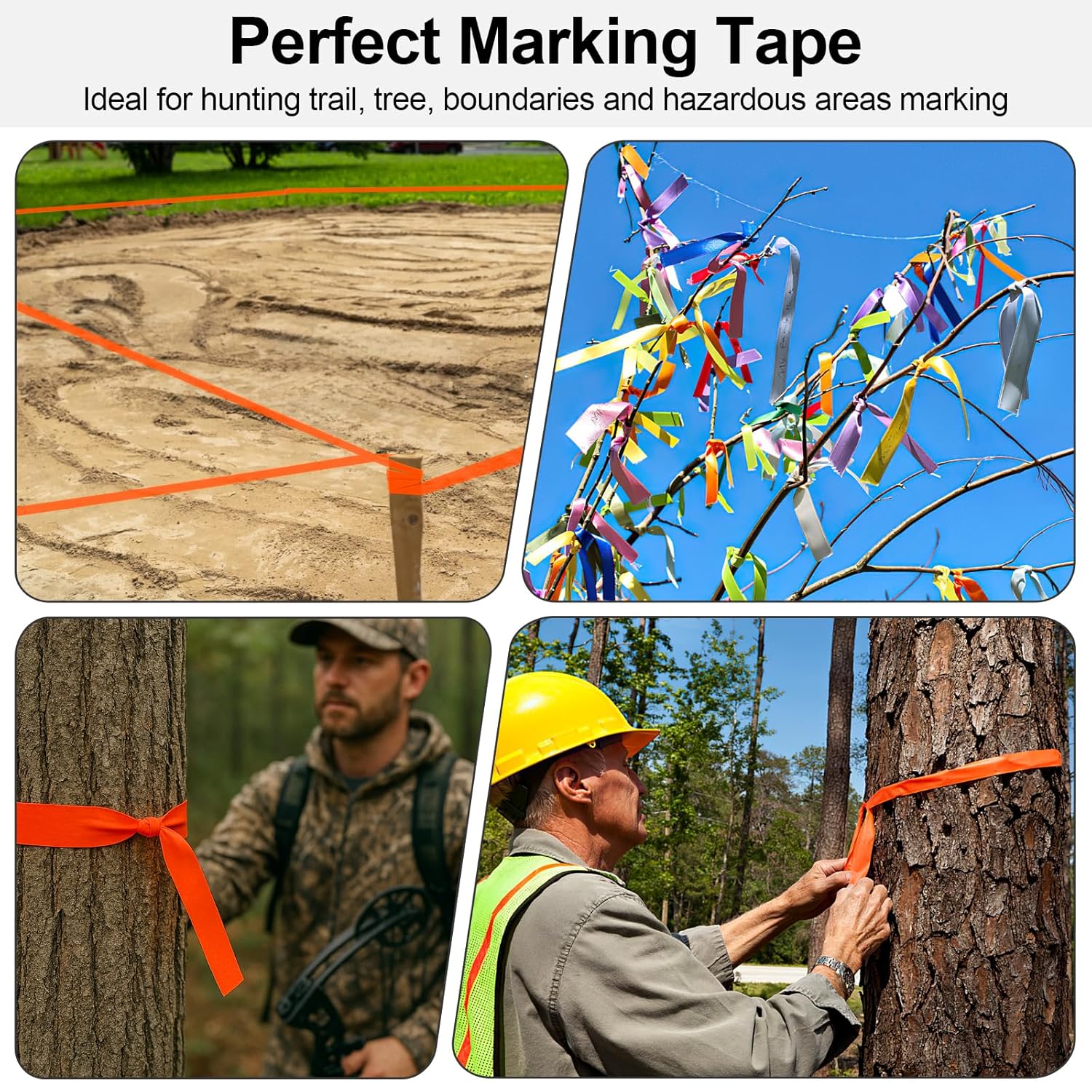 5 Pack Orange Flagging Marking Tape, 1" x 100′ Non-Adhesive Survey Ribbon Rolls, Fade-Resistant Tapes for Hunting Trail, Tree, Boundaries and Hazardous Areas — image 5