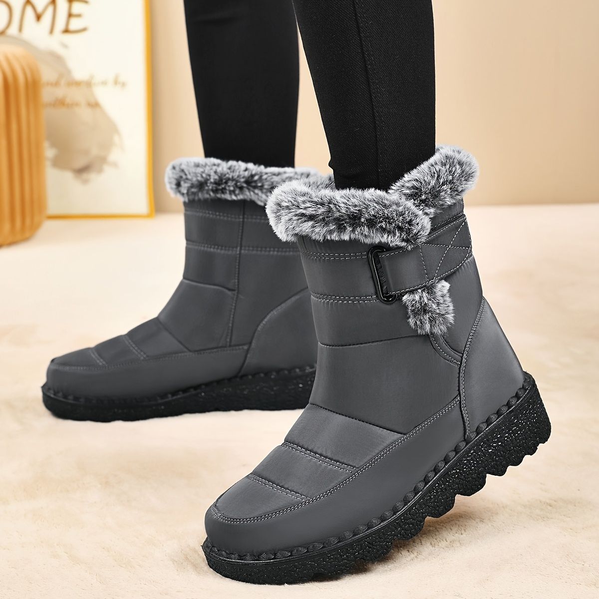 Women's Faux-Fur Trimmed Snow Boots - Coffee - Size 12(AU12/EU40) โ image 6