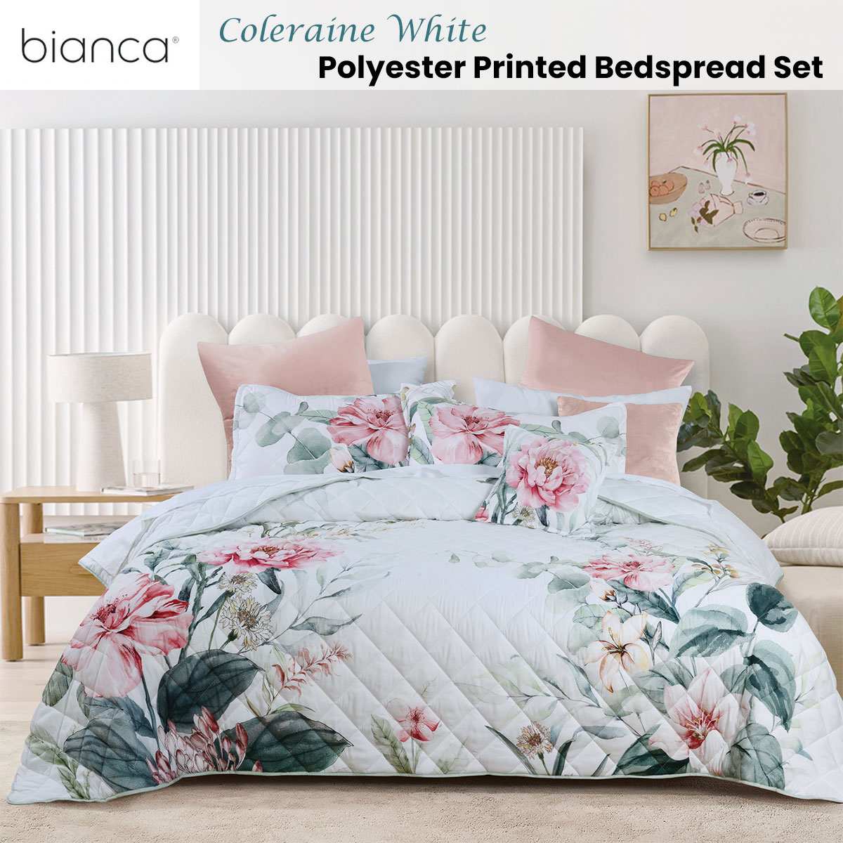 Bianca Coleraine White Floral Printed Bedspread Set Queen — image 2