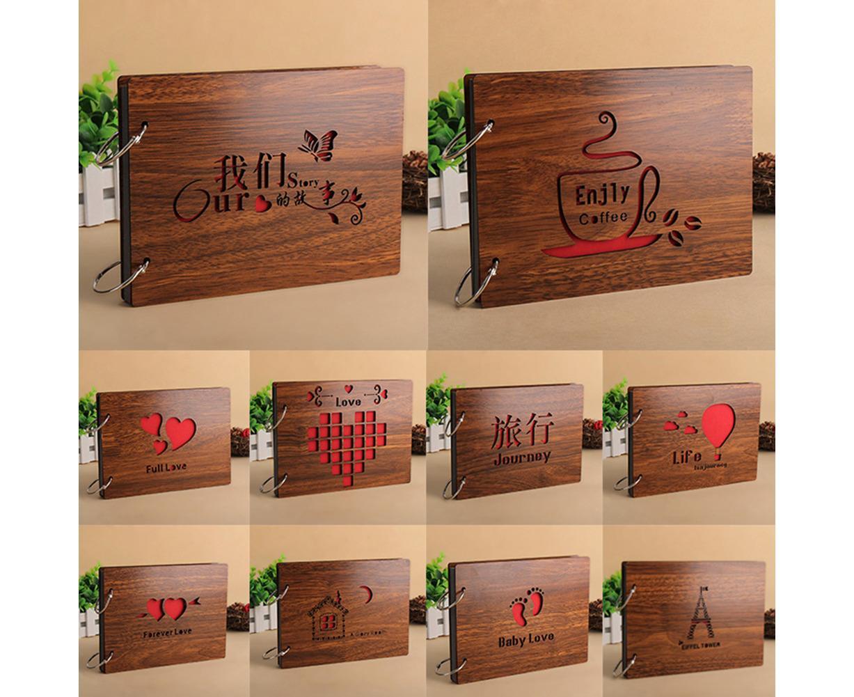 8 inch Vintage Wood Cover Photo Album Book Black Pages Anniversary Scrapbook — image 3