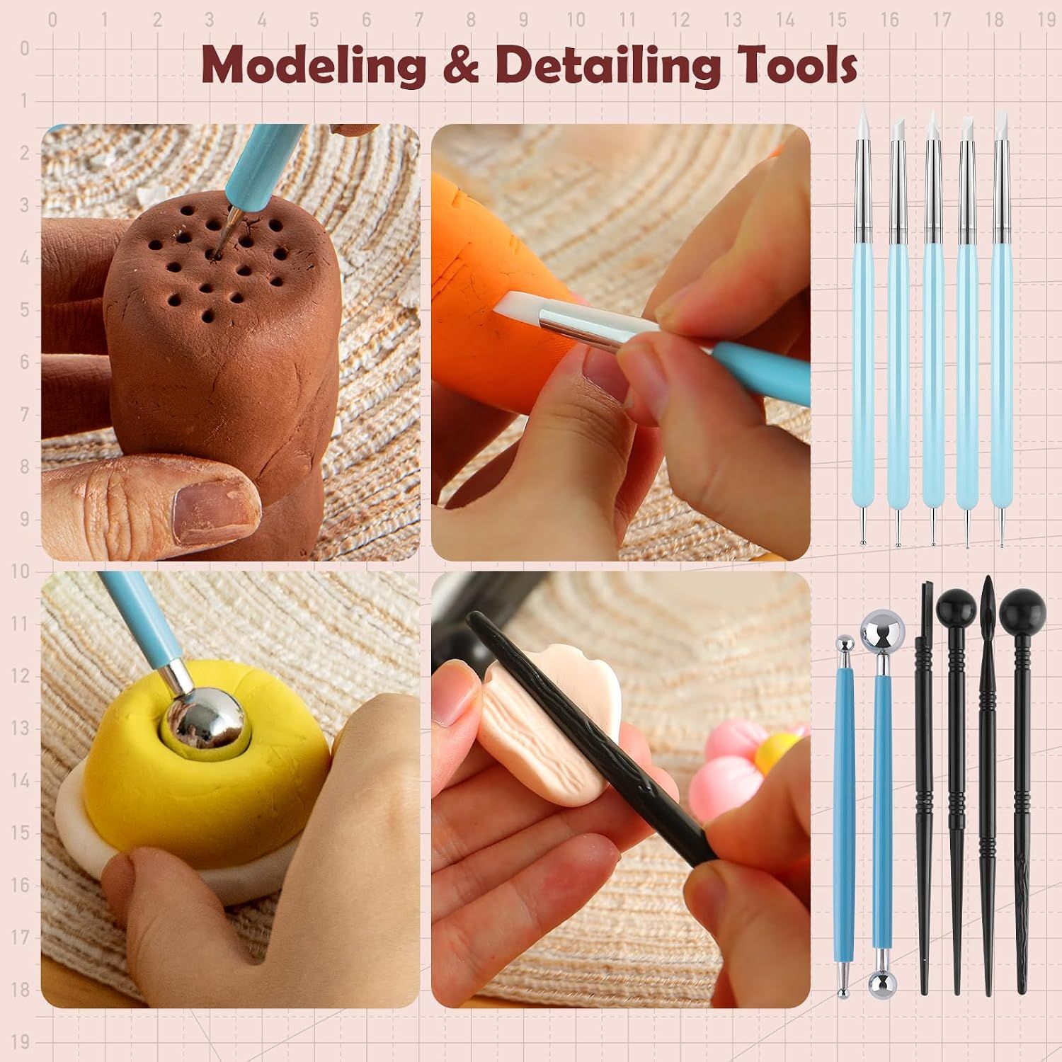 36PCS Pottery Tools and Supplies, Ceramic Polymer Tools Kit, Clay Tools Sculpting Set for Pottery Kiln, Pottery Wheel, Carving, Shaping, Dotting, Molding — image 6
