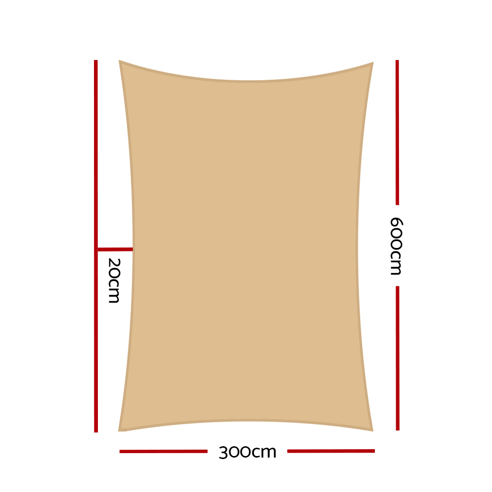 Instahut Shade Sail 3x6m Rectangle 185GSM 95% Sand Shade Cloth β image 2