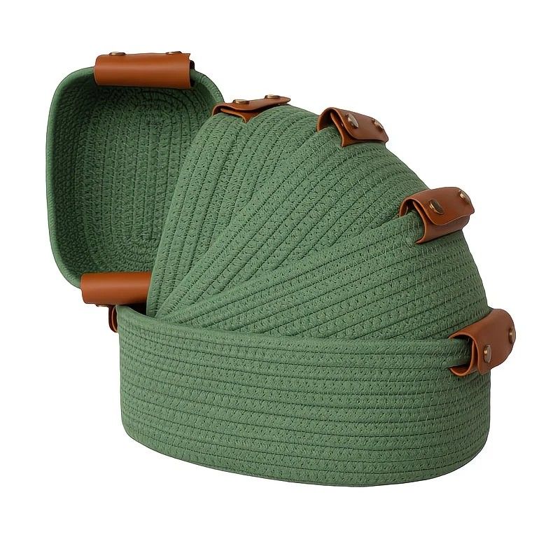 5-piece cotton rope storage basket set, cotton woven with leather handles, multiple sizes for organizing desk sundries, beautiful and practical to enhance โ image 2