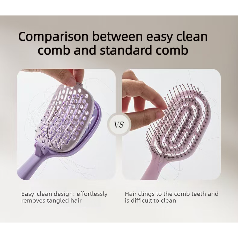 Self-Cleaning Foldable Vent Hair Brush, Portable Detachable Volumizing Scalp Massage Comb—Pink — image 4