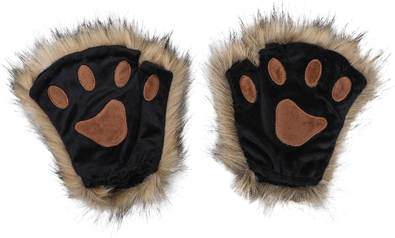 Therian Paws, Cat Paw 1 Pair Half Finger Therian Paws Cute Embroidered Fur Paws Decorative Realistic Paw Gloves for Kids Adults Cosplay Stage, Black — image 6