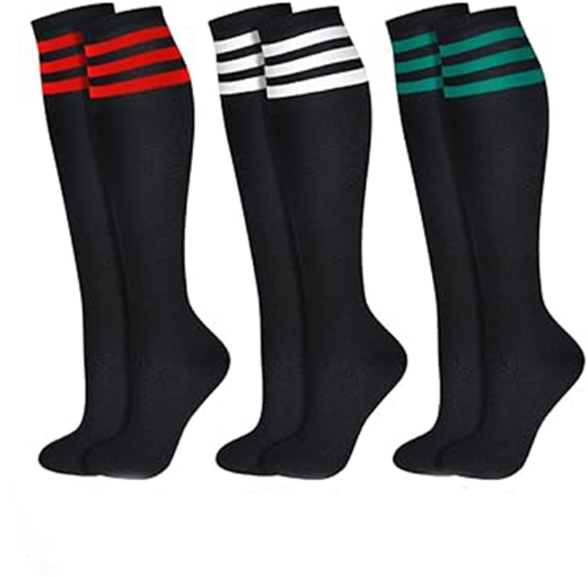 3 pairs - Socks - Striped socks - Tubular socks - Sports socks - Long socks for women - Knee socks - Women's knee socks - Warm - Simple - 3 colors - Polyester