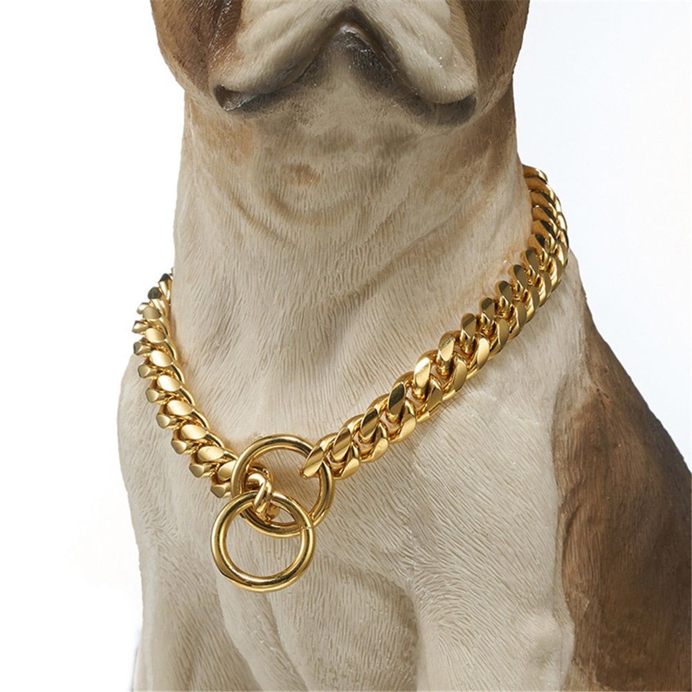 Chain Dog Collar 10mm Link Collar Chains Stainless Steel Metal Slip Collar Gold Pet Necklace for Medium Dogs(14in/35.5cm)golden — image 2