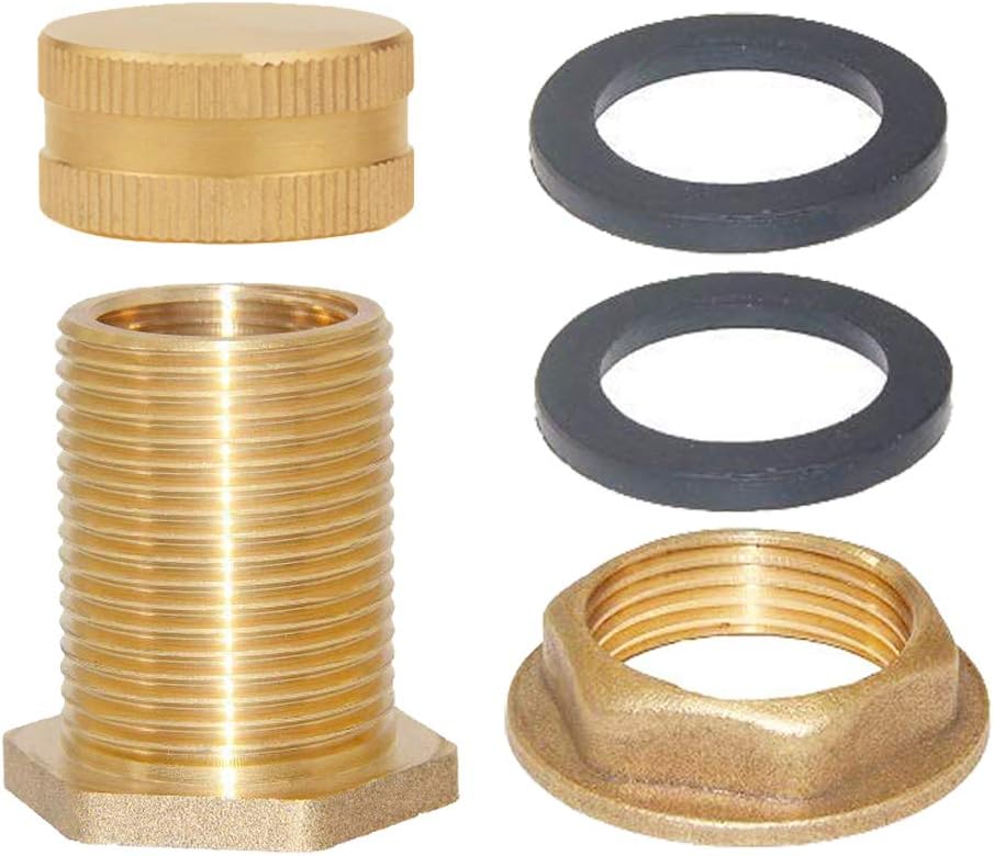 Brass Male Garden Hose Bulkhead Fitting with Plugs,1/2" Female 3/4" GHT Male Water Tank Connector Threaded and 3/4" GHT Female Outer Hex Head End Pipe Caps — image 4