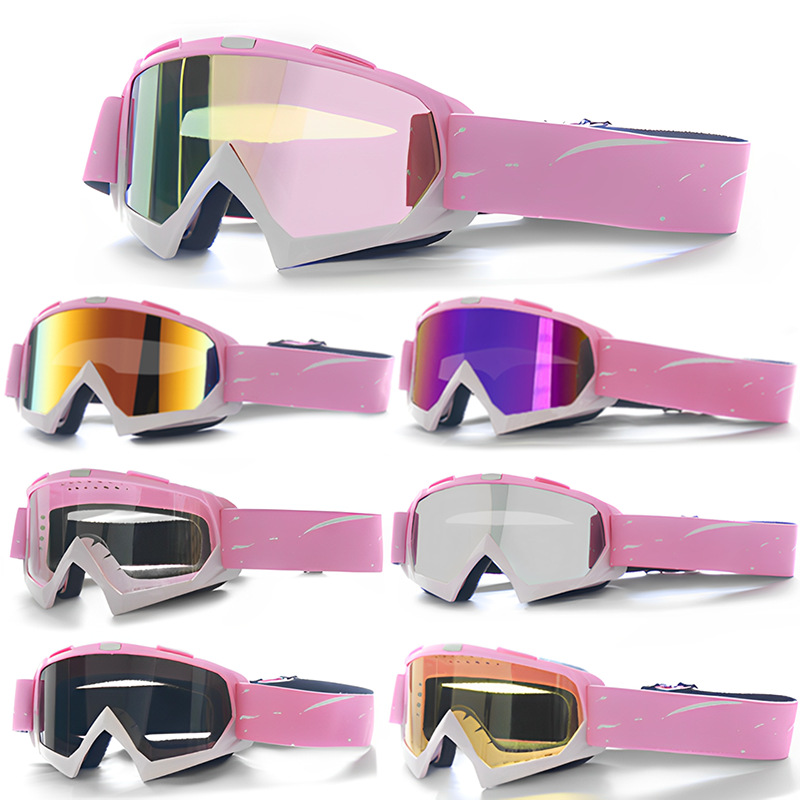 Progressive Pink + Colorful Lenses Outdoor Protective Motorcycle Goggles - Windproof, Dustproof, Skiing, and Cycling Eyewear - Lightweight Anti-Fog Design for โ image 2