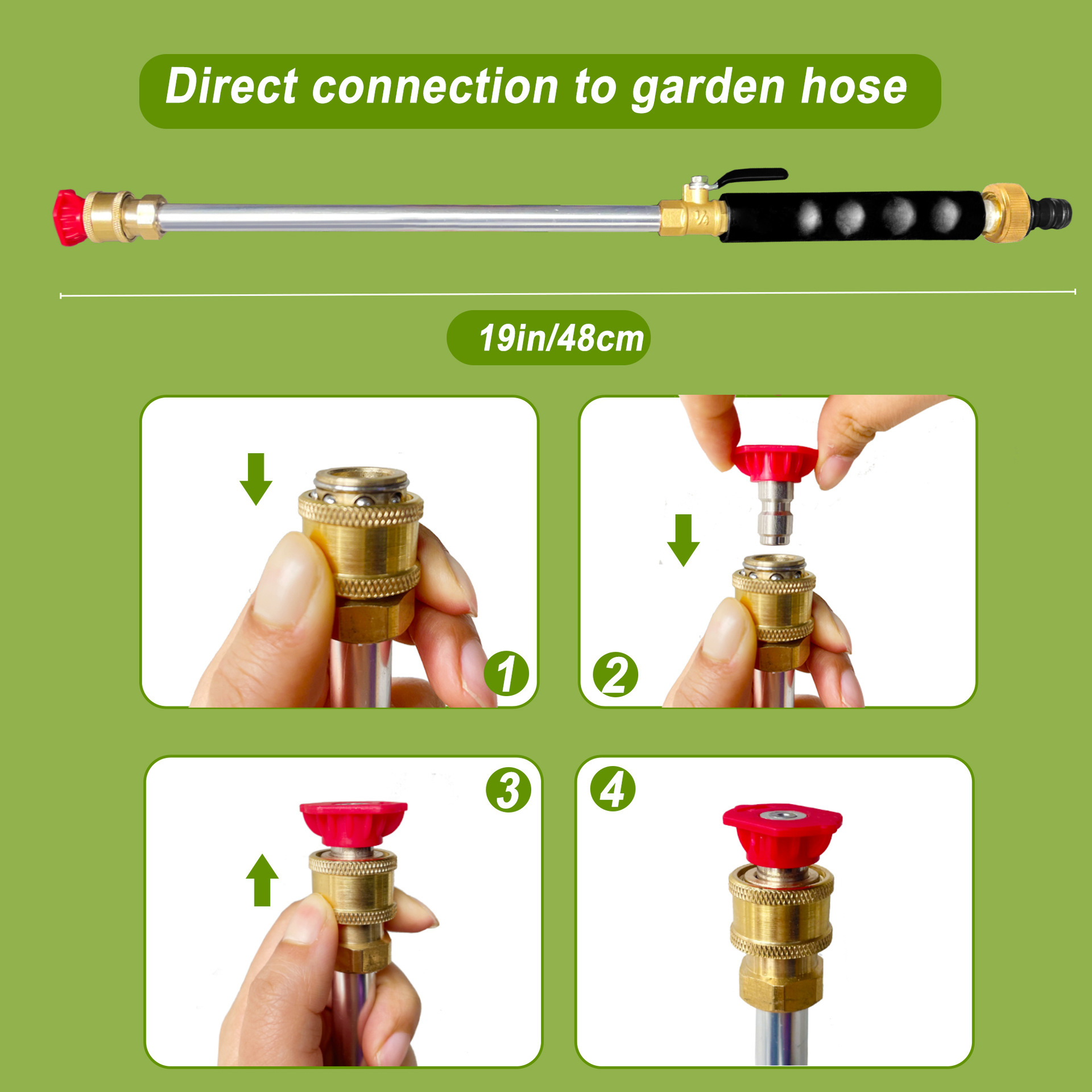 Grey High Pressure Washer Gun with 2 Spray Nozzles 19inch Long Wand Metal Garden Hose Sprayer for Car Wash Window Cleaning and Watering — image 3