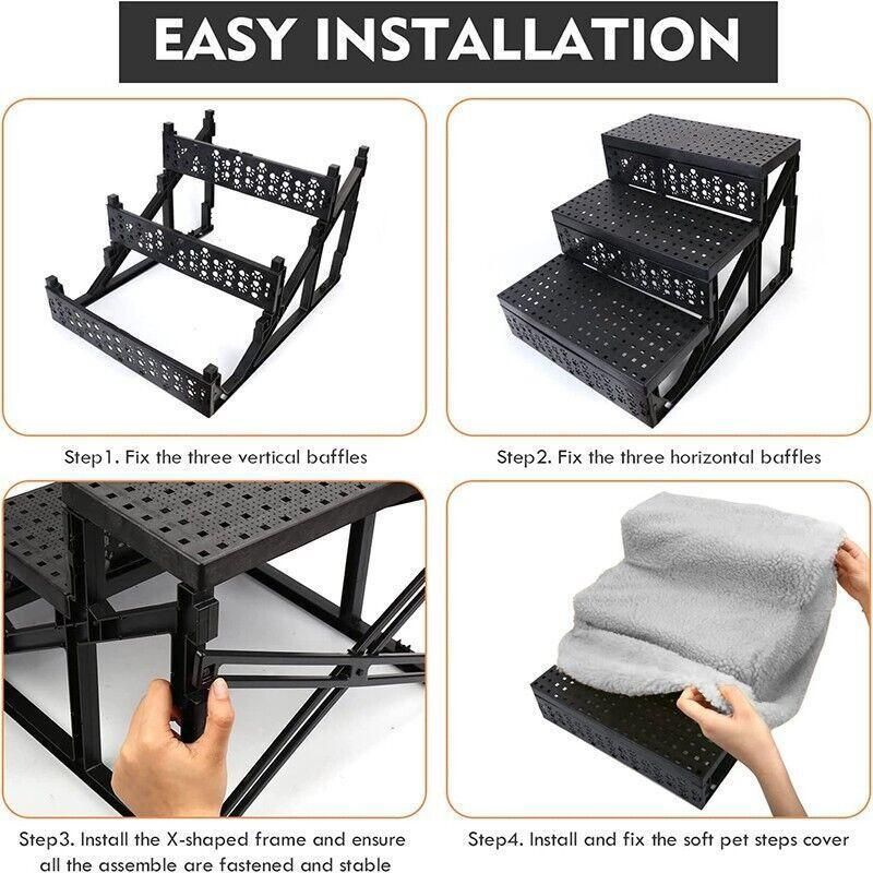 3 Steps Pet Stairs with Soft Cover for Small Dogs and Cats Portable Climbing Ramp β image 4