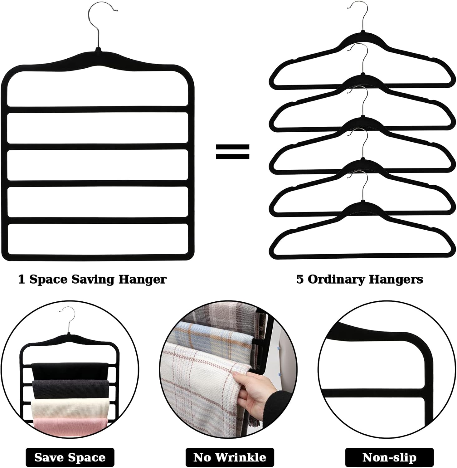 Closet Organizers and Storage,3 Pack Velvet Pants-Hangers-Space-Saving,Non Silp 5 Tier Scarf Jeans Organizer,Dorm Room Essentials for College Students Girls — image 6