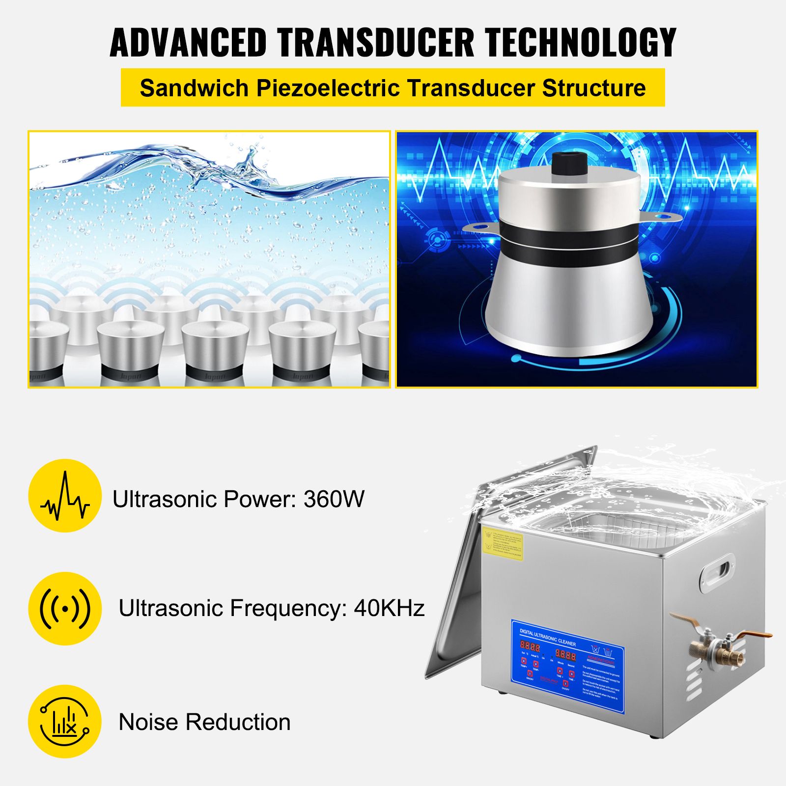 Powerful Stainless Steel 13.5-15 L Liters Ultrasonic Cleaner 360W Digital Heater Timer โ image 3