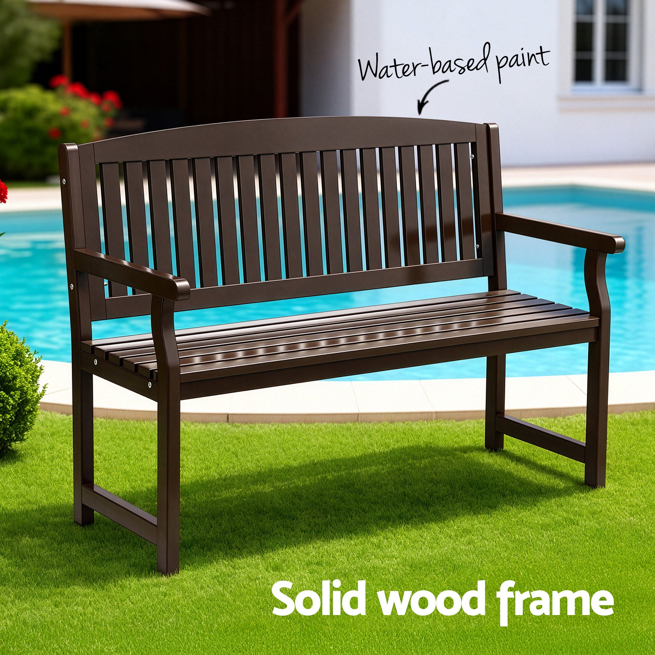 Gardeon Outdoor Garden Bench Wooden 2 Seater Lounge Chair Patio Furniture Brown โ image 4