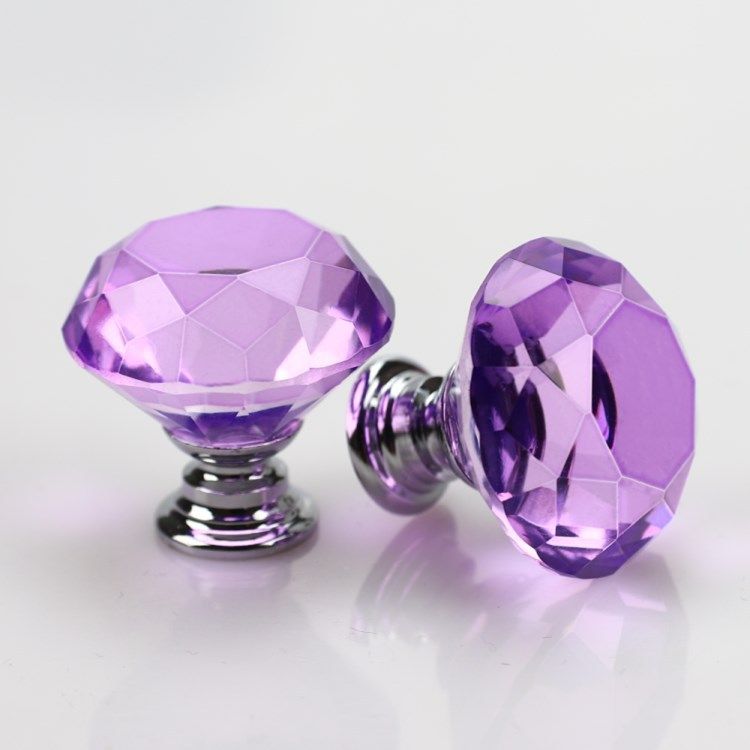 10 PCS-purple Crystal Glass Cabinet Knobs, Dresser Drawer Furniture Door Knob Pulls Handles for Kitchen, Wardrobe and Cupboard