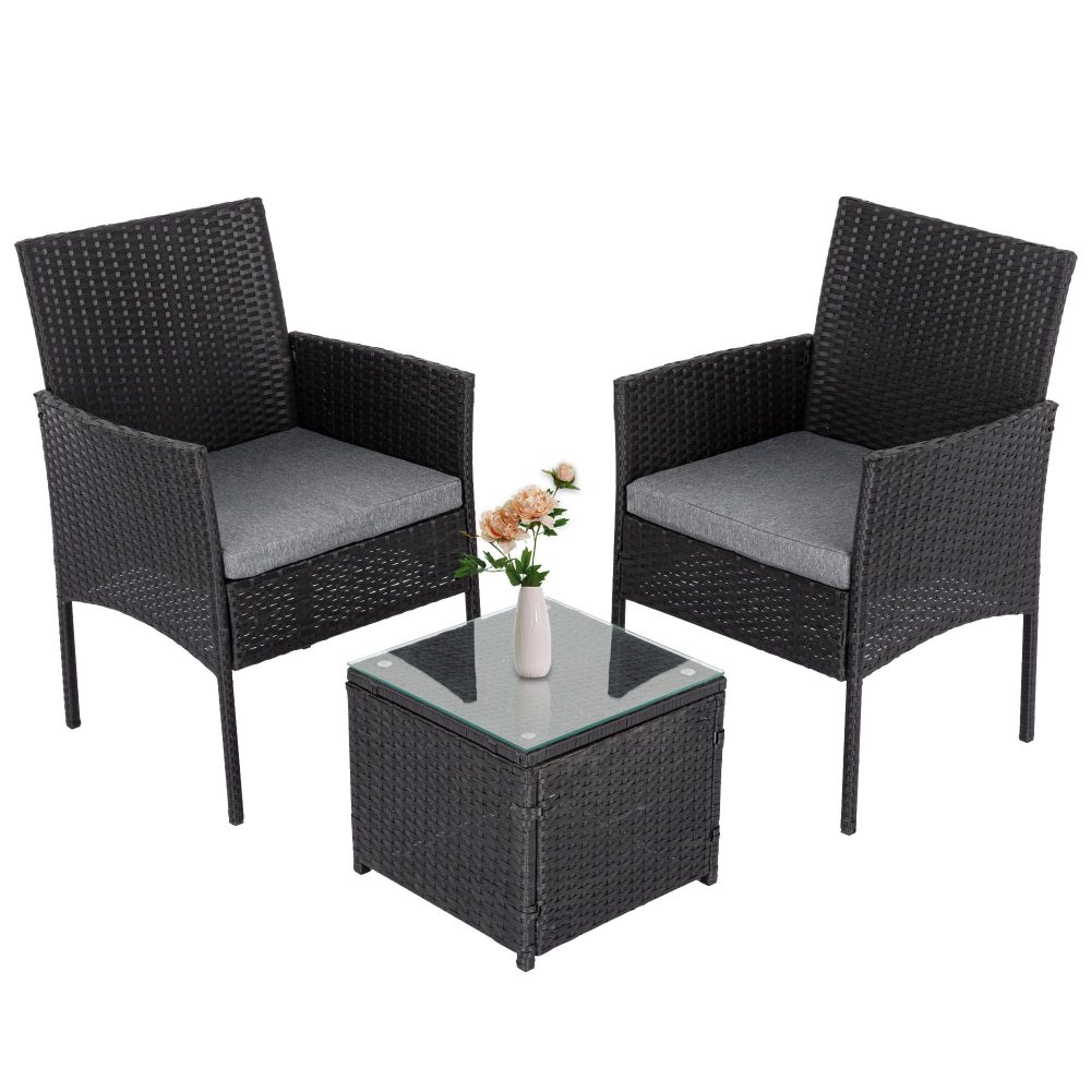 3PC Outdoor Table and Chairs Set-Black โ image 2