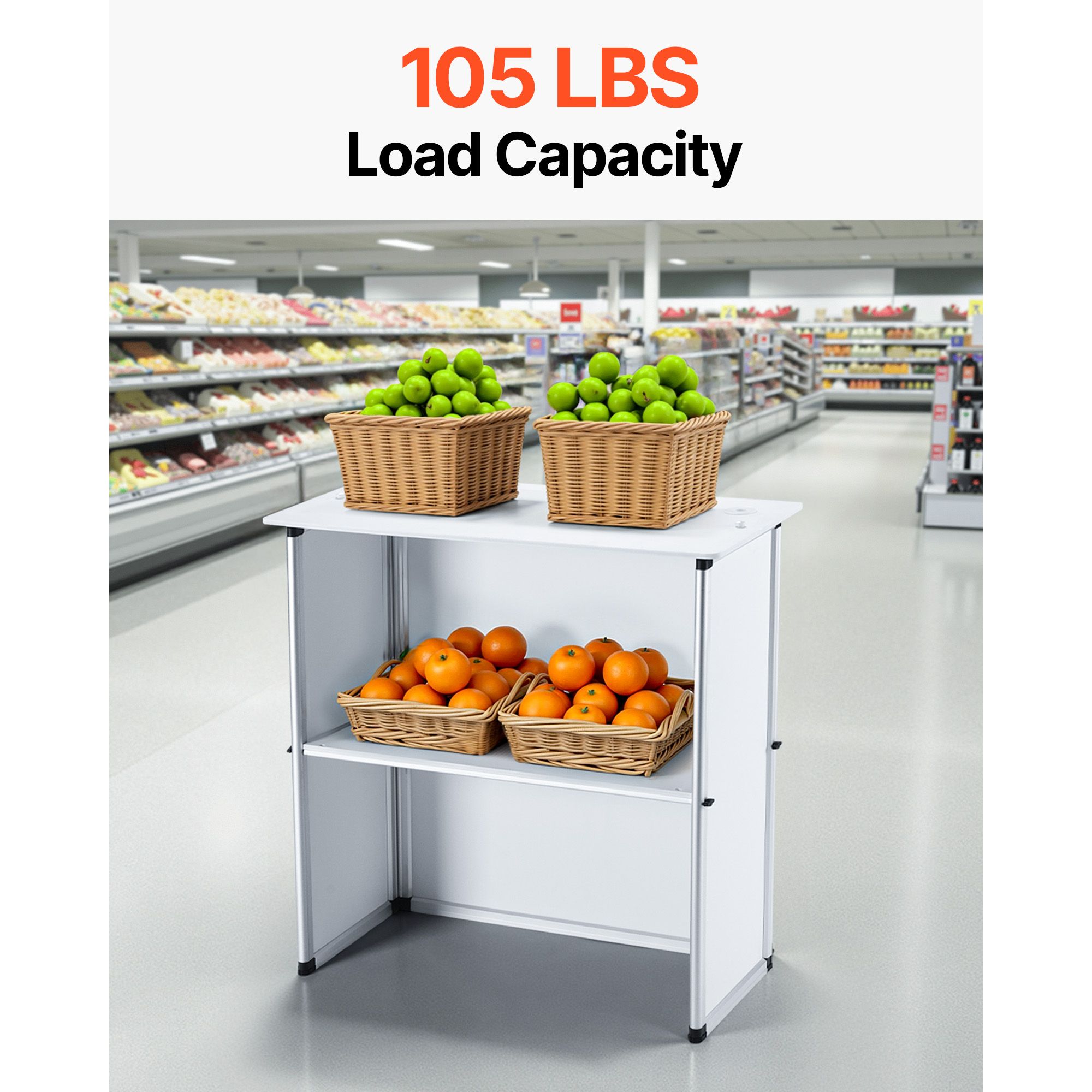Portable Tradeshow Podium Table, 785 x 380 x 1815 mm, Display Exhibition Counter Stand Booth Fair with Wall, Foldable Promotion Retail Bar Table Pop Up Podium — image 3