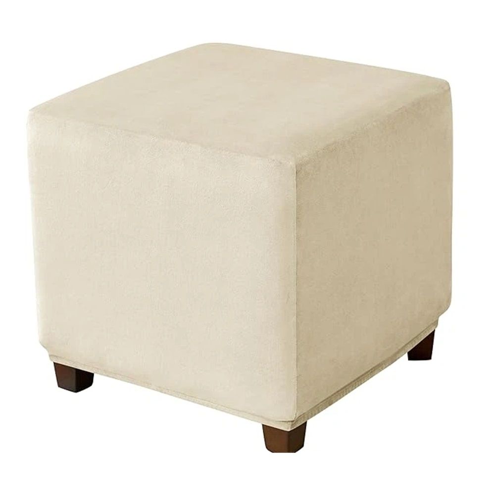 Super soft elastic fabric square cover footstool furniture protective cover elastic bottom comfortable silver fox fur (beige S)