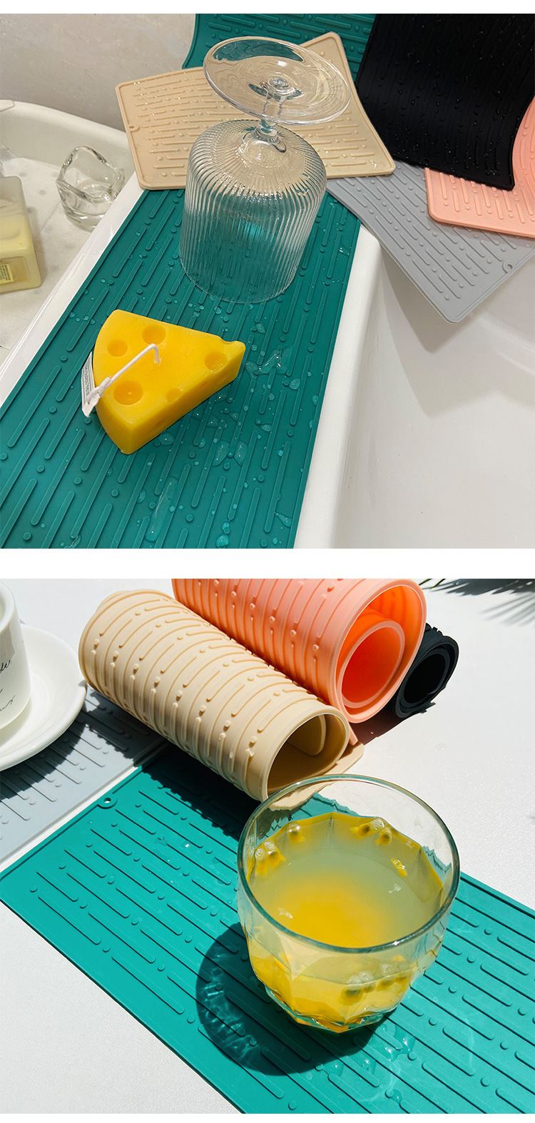40.5*14.5CM Black Silicone Draining Mat 4-Pack - Heat-Resistant Non-Slip Kitchen and Bathroom Pad for Cups and Utensils โ image 4