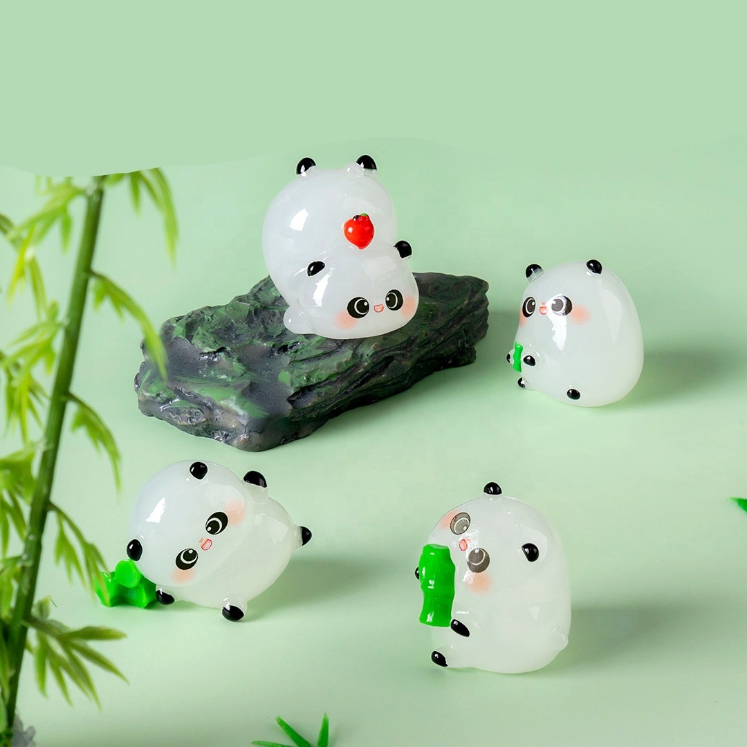 5-PCS Transparent pounce Cute Glow in the Dark Panda Figurines Resin Miniature Ornaments for DIY Fairy Gardens and Micro Landscapes — image 2