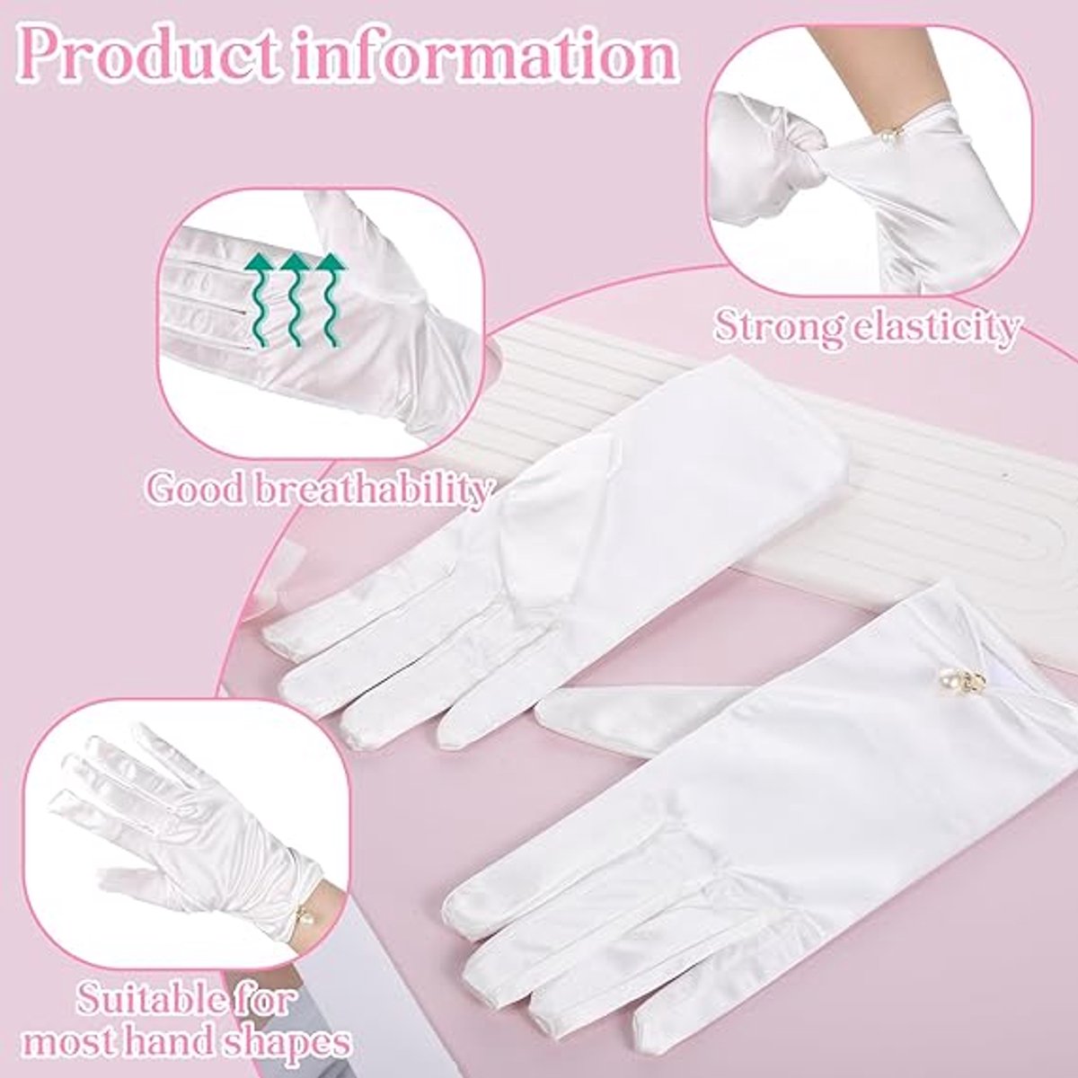 Gloves - Short satin gloves - Pearl glove - Wedding gloves - Satin tea party glove for ladies - Opera gloves - for tea party, tuxedo, dancing, wedding - 22*8 โ image 4