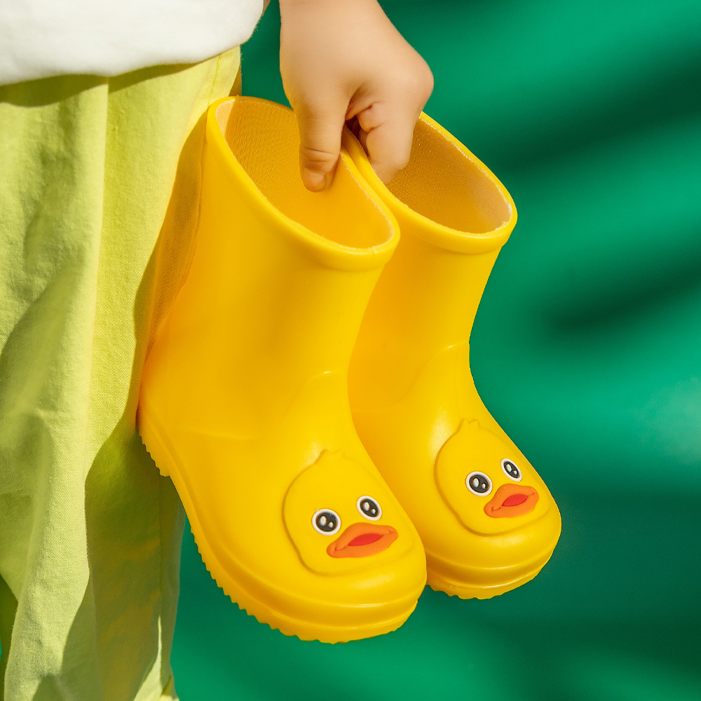 Cute Yellow Duck Kids Rain Boots with Removable Warm Cotton Liner - Waterproof Anti-Slip Toddler Wellies for Foot Length 18CM โ image 2