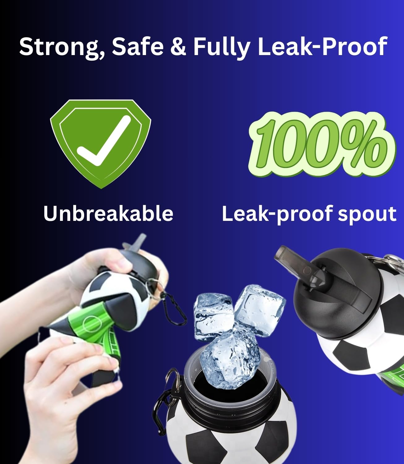 Foldable Soccer Water Bottle for Kids – 18oz Expandable Silicone Hydration Flask with Leak-Proof Spout & Carabiner Clip, BPA-Free, Ideal for School, Sports — image 4