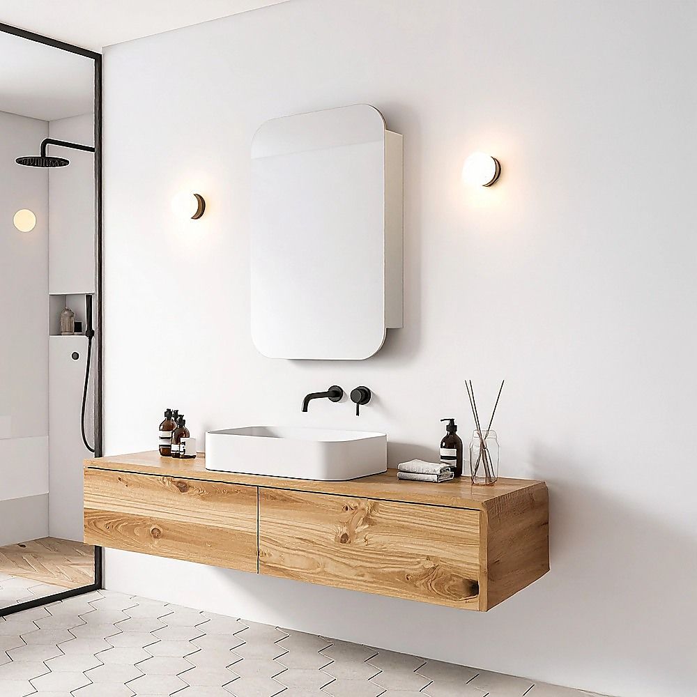 Rectangle Wall Hung Bathroom Mirror Shaving Cabinet Vanity Matte White — image 2
