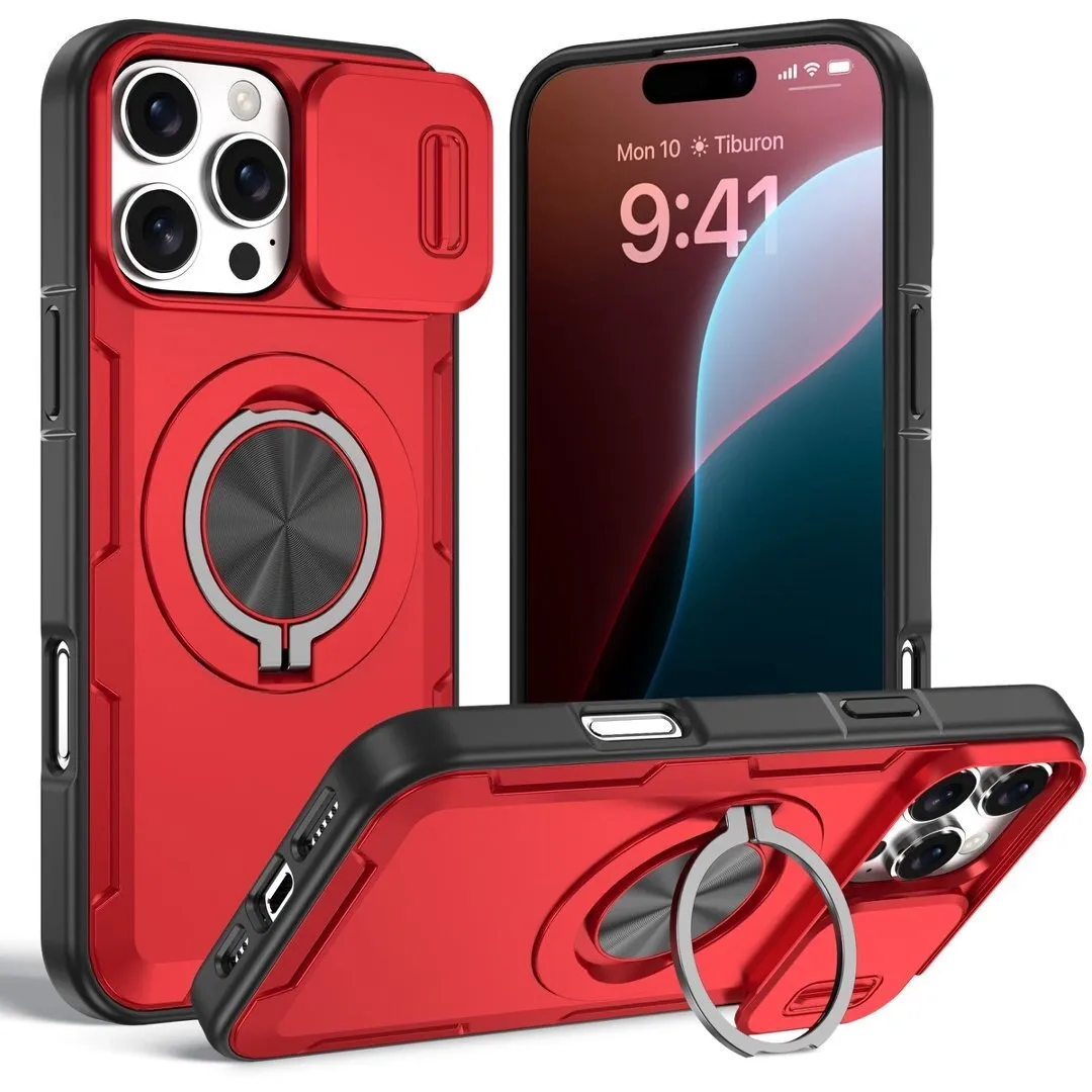 2-in-1 Magnetic Sliding Lens Case, Red for iPhone 16 Pro Max