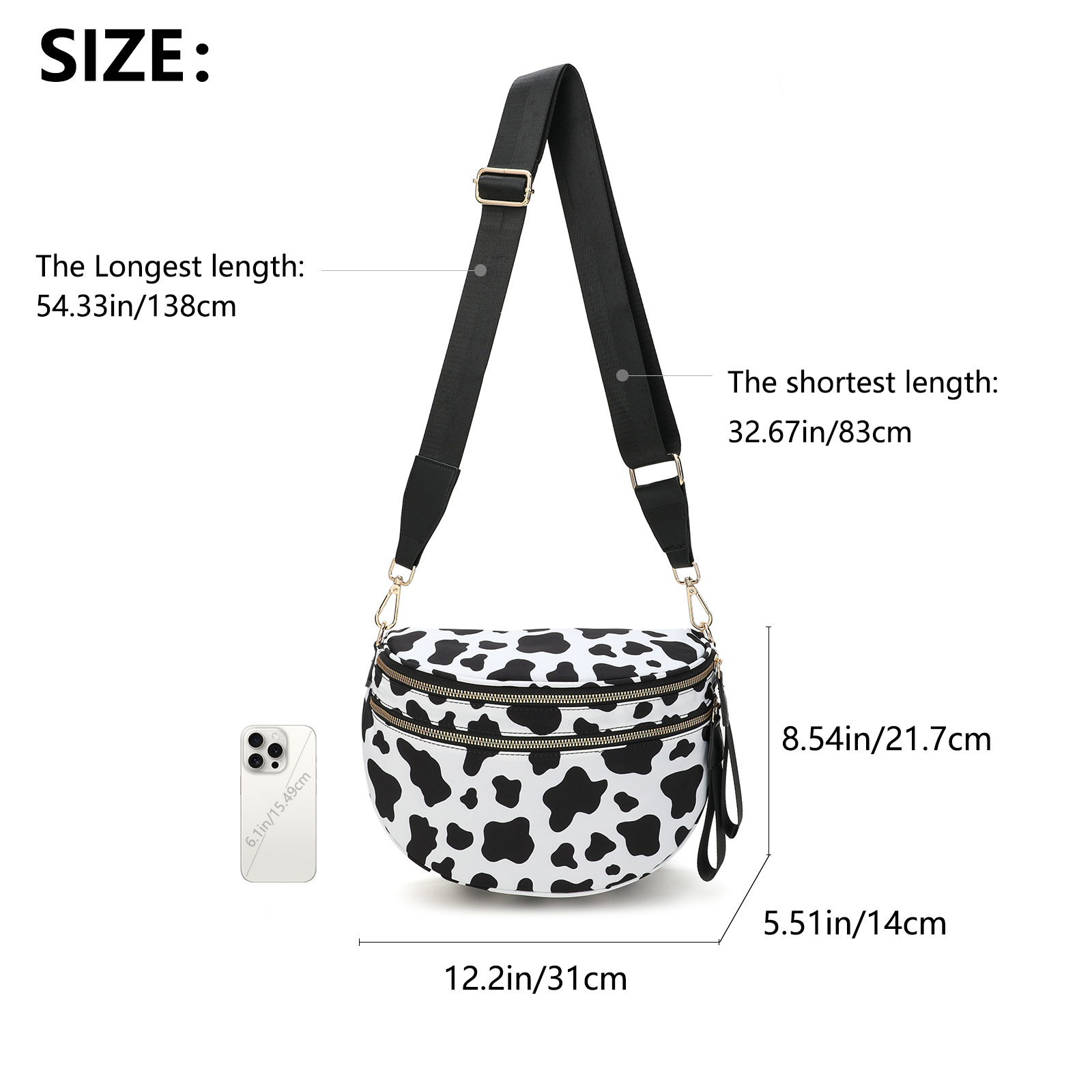 Oxford Cloth Crossbody Bag,Large Capacity Shell-Shaped Fanny Pack with Adjustable Strap(Black) — image 4
