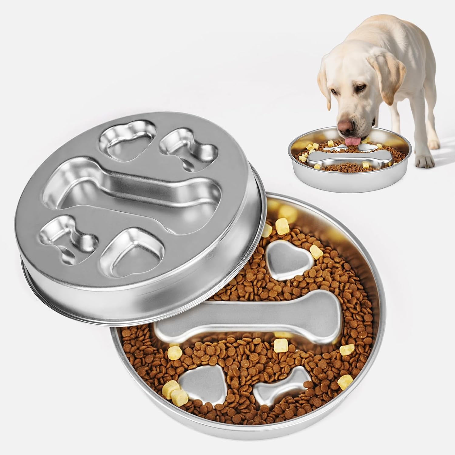 2-in-1 Stainless Steel Dog Slow Feeder & Lick Mat Set of 2 - Dishwasher Safe - Anti-Skid Design for Pet Feeding — image 2