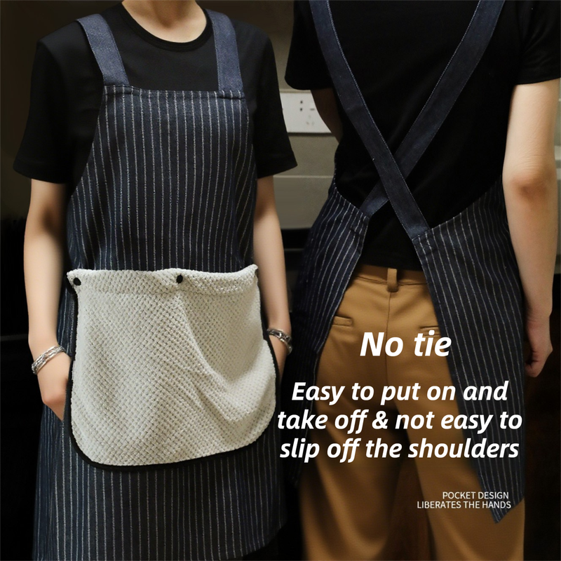 2-Pack Brown Waterproof & Oil-Proof Cross-Back Kitchen Apron with No-Tie Slip-On Design and Detachable Hand Towels — image 2
