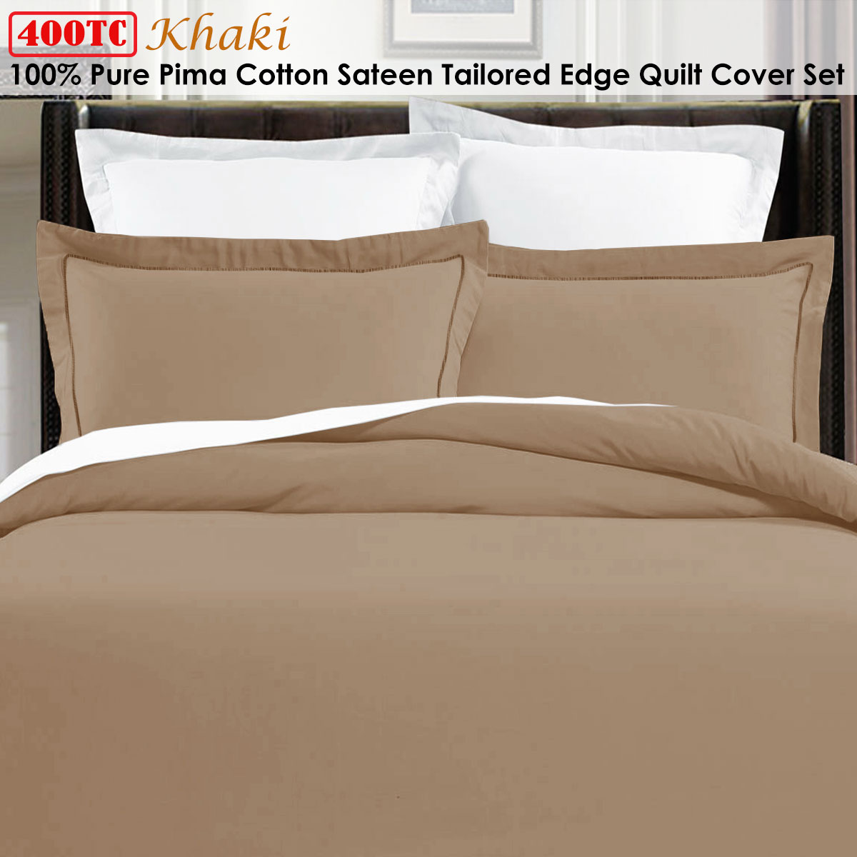 Grand Aterlier Pima Cotton Khaki Quilt Cover Set King โ image 2