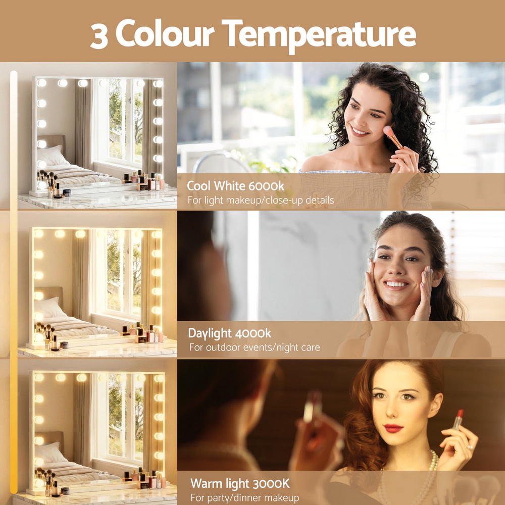Embellir Makeup Mirror 80x60cm Hollywood Vanity with LED Light Tabletop White — image 4