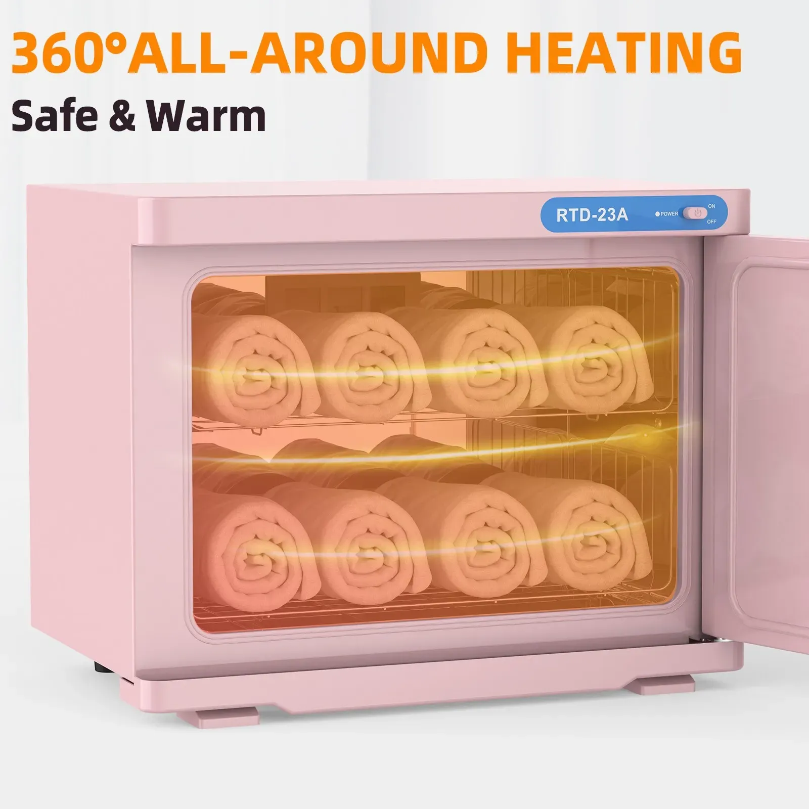 Pink 23L Hot Towel Warmer Cabinet with UV Sterilizer for Salon and Home Use — image 4
