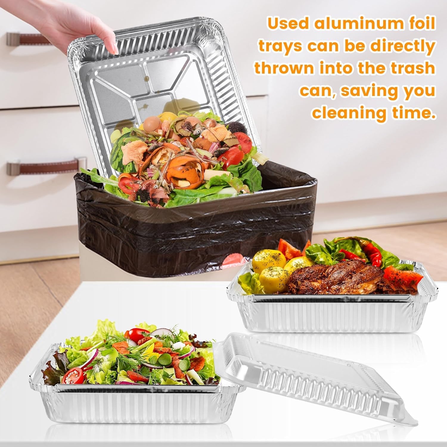 40 Pack 8 × 8 Inch Aluminum Pans with Clear Plastic Lids - Square Baking Cake Pans - Foil Pans with Lids - Disposable Food Containers Great for Cooking — image 3