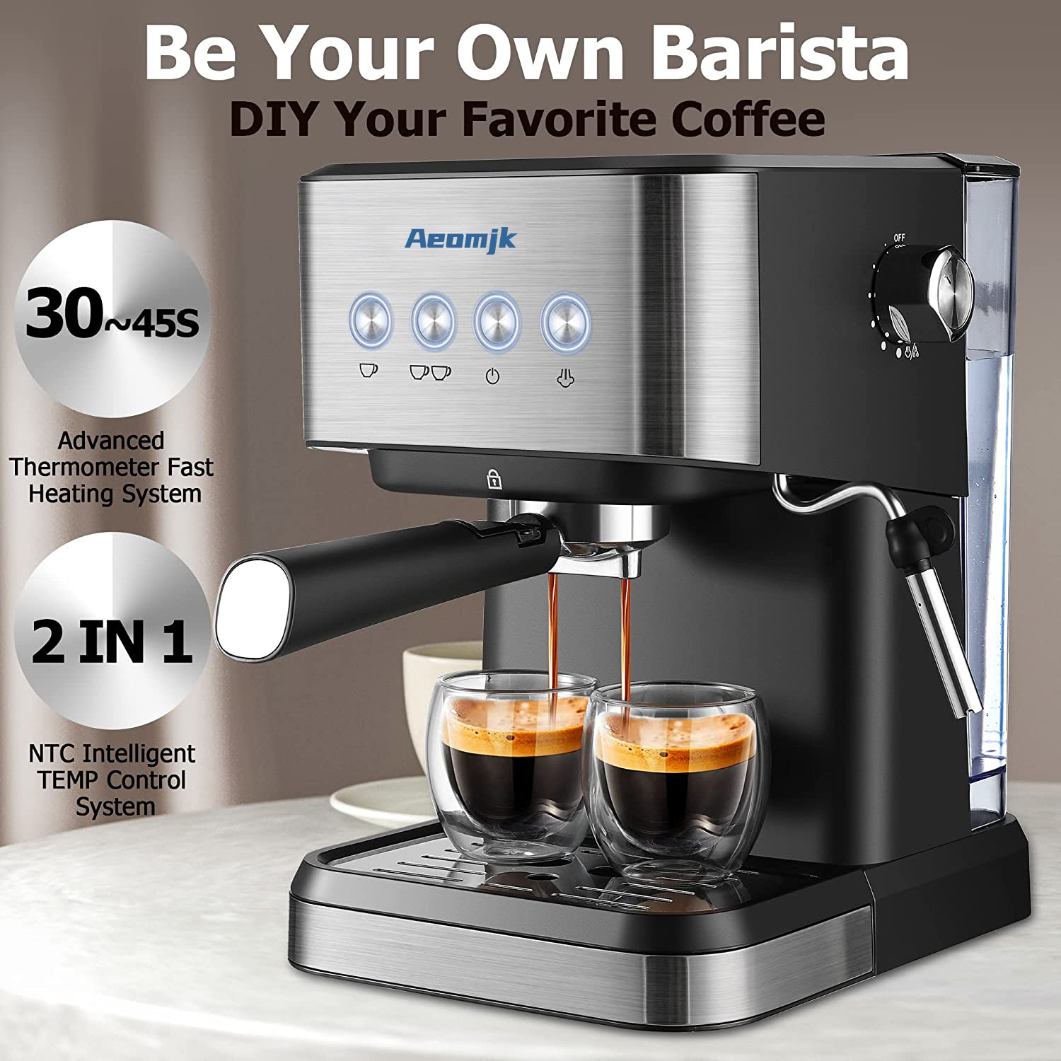 Premium Espresso Coffee Machine with Touch Control Panel & Steam Milk Frother 1050W Stainless Steel CM3010 (AU Plug) — image 4