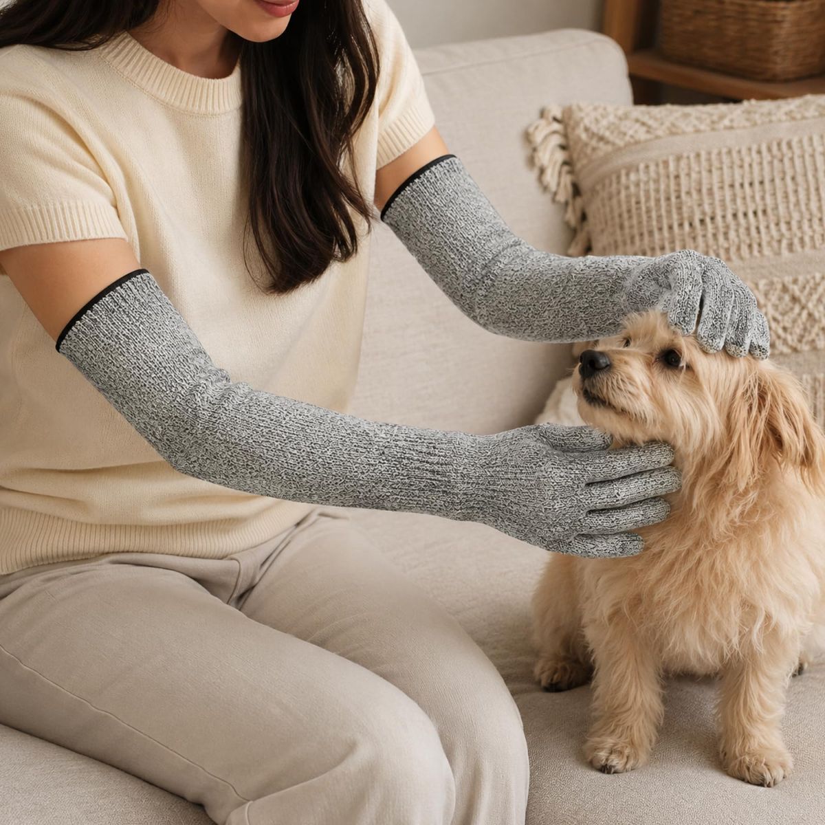 Cat Grooming Gloves Pet Handling Gloves Anti-Scratch Gloves Cat Nail Trimming - Gray - Size 15.7in — image 6