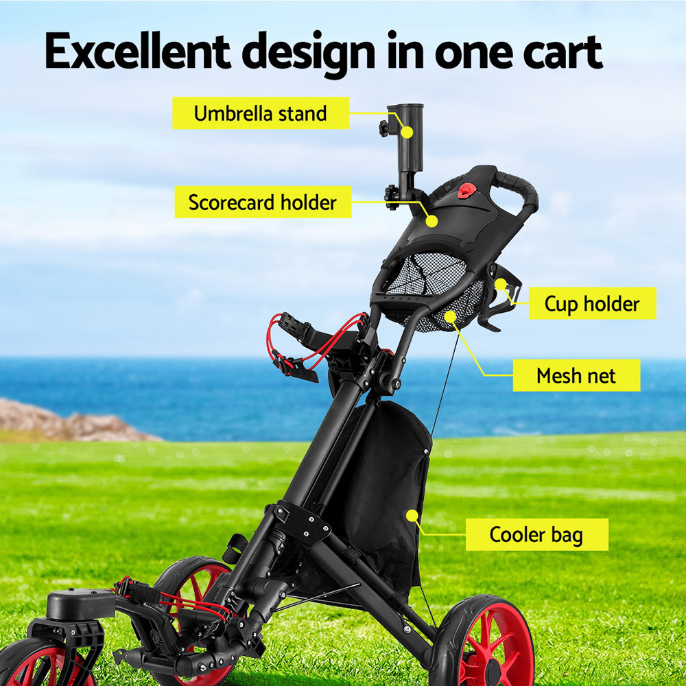 Everfit Golf Buggy Foldable Trolley Golf Cart Swivel Wheel Umbrella Bottle Stand โ image 4